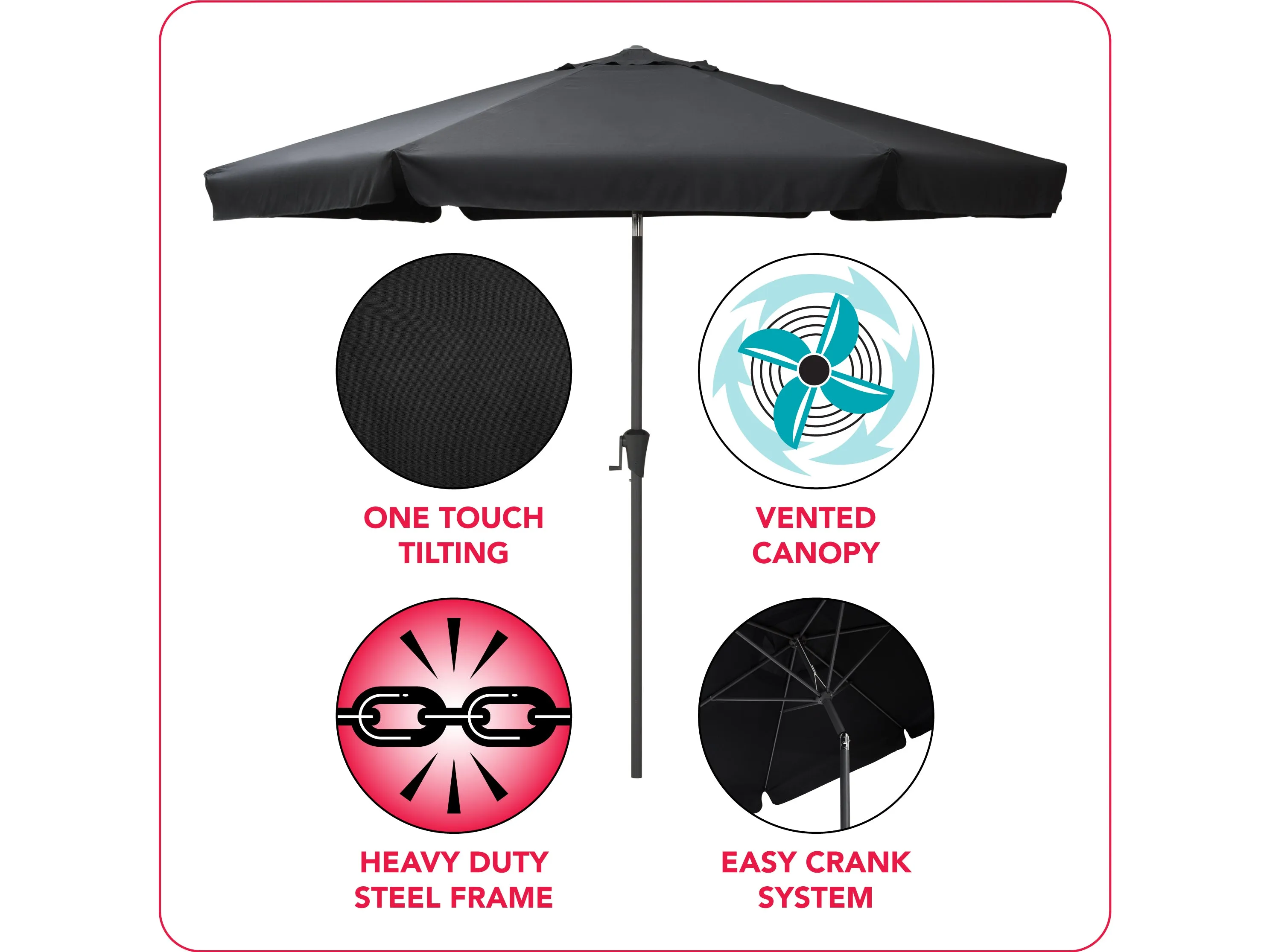 10ft Round Black Patio Umbrella