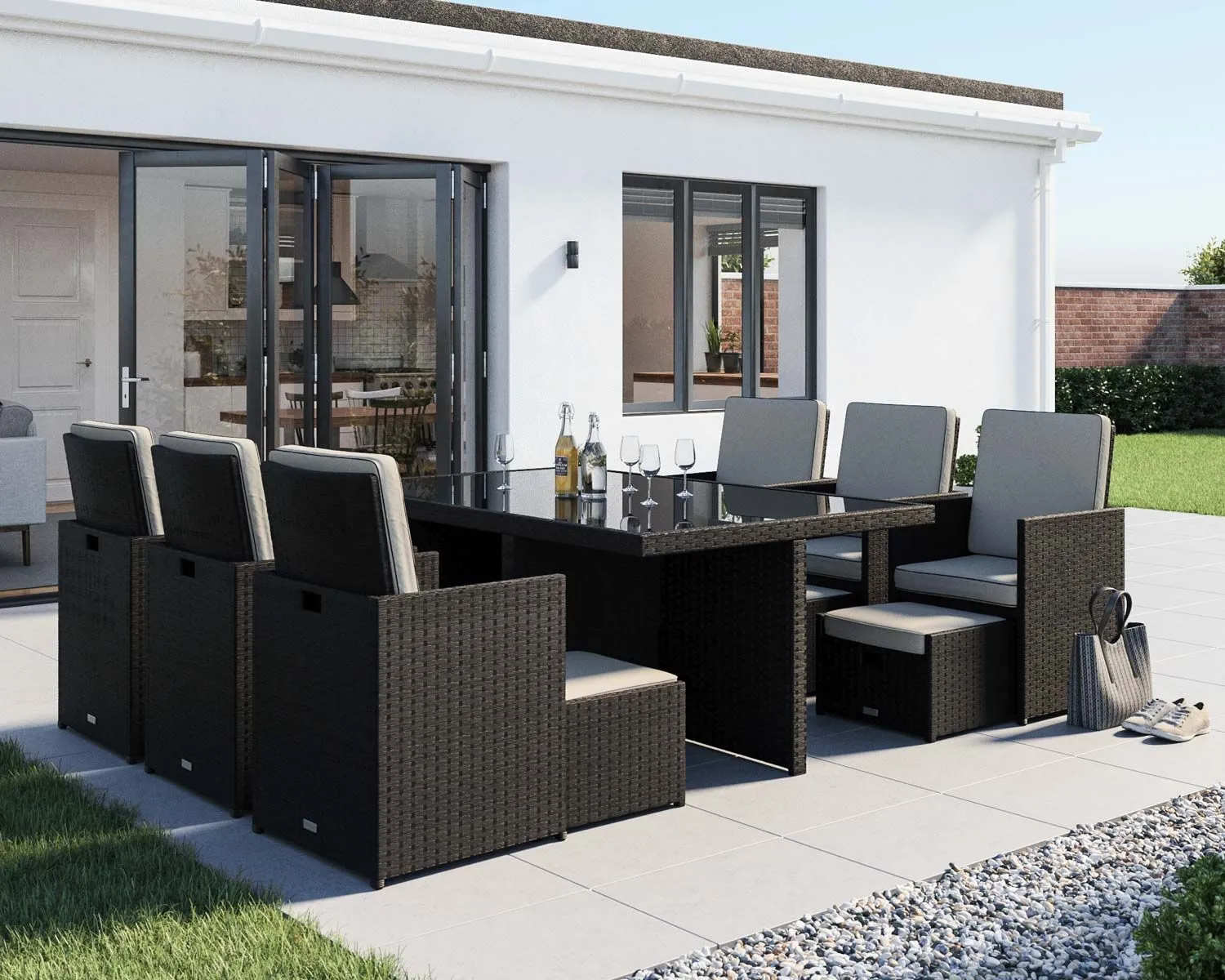 13 Piece Rattan Garden Cube Set in Black