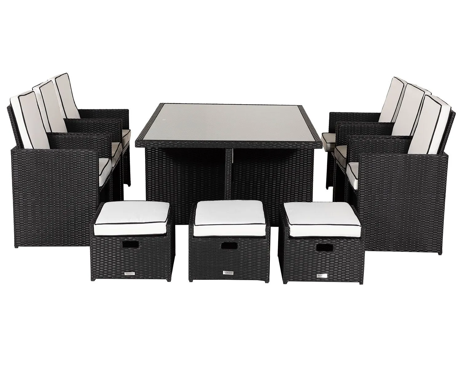 13 Piece Rattan Garden Cube Set in Black