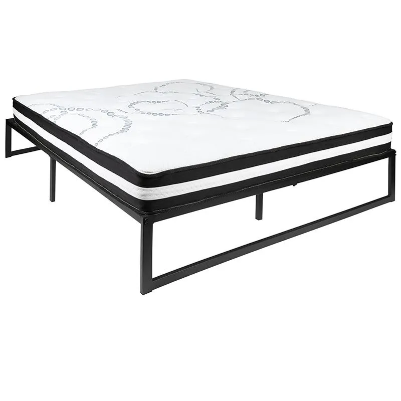 14 Inch Metal Platform Bed Frame With 10 Inch Pocket Spring Mattress In A Box (No Box Spring Required) - Queen By Flash Furniture