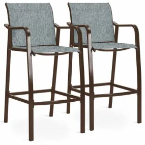 2 pcs Counter Height Stool Chair Steel Frame Dining Bar Chair-Gray