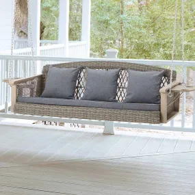 3-Seater Patio Swing Bed with Cup Holders and Cushions , Gray