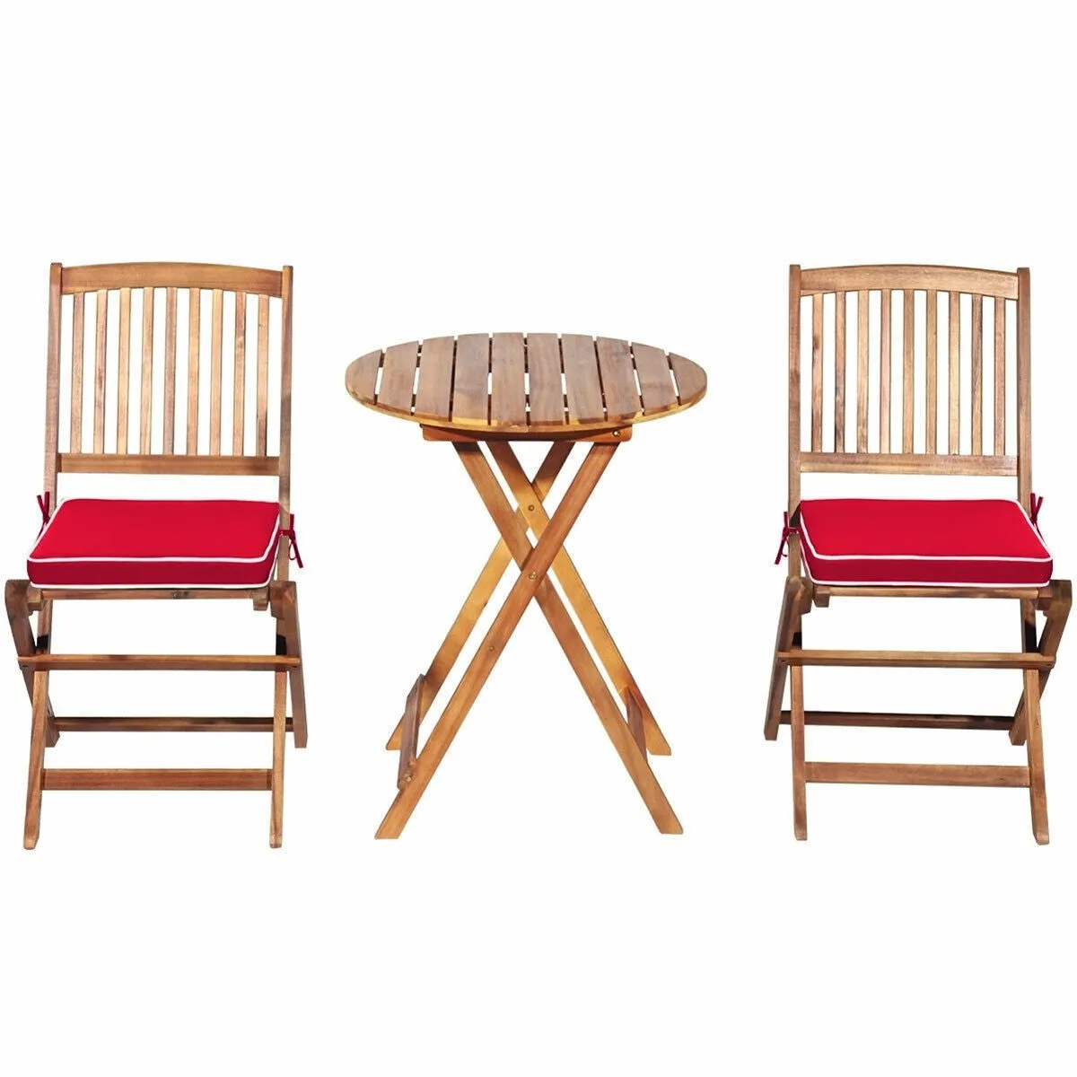 3pc Patio Foldable Wooden Bistro Set - Red