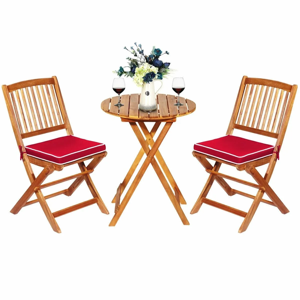 3pc Patio Foldable Wooden Bistro Set - Red