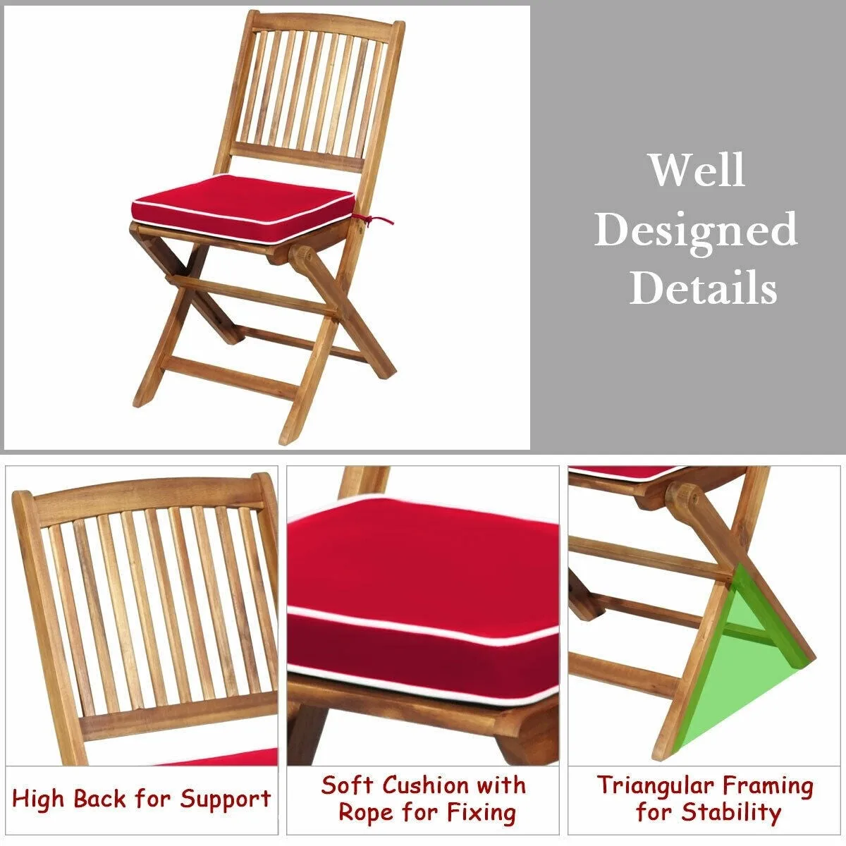 3pc Patio Foldable Wooden Bistro Set - Red