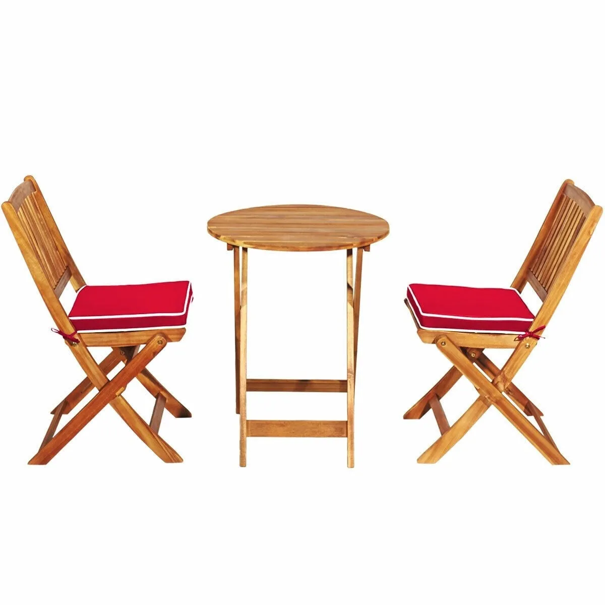 3pc Patio Foldable Wooden Bistro Set - Red