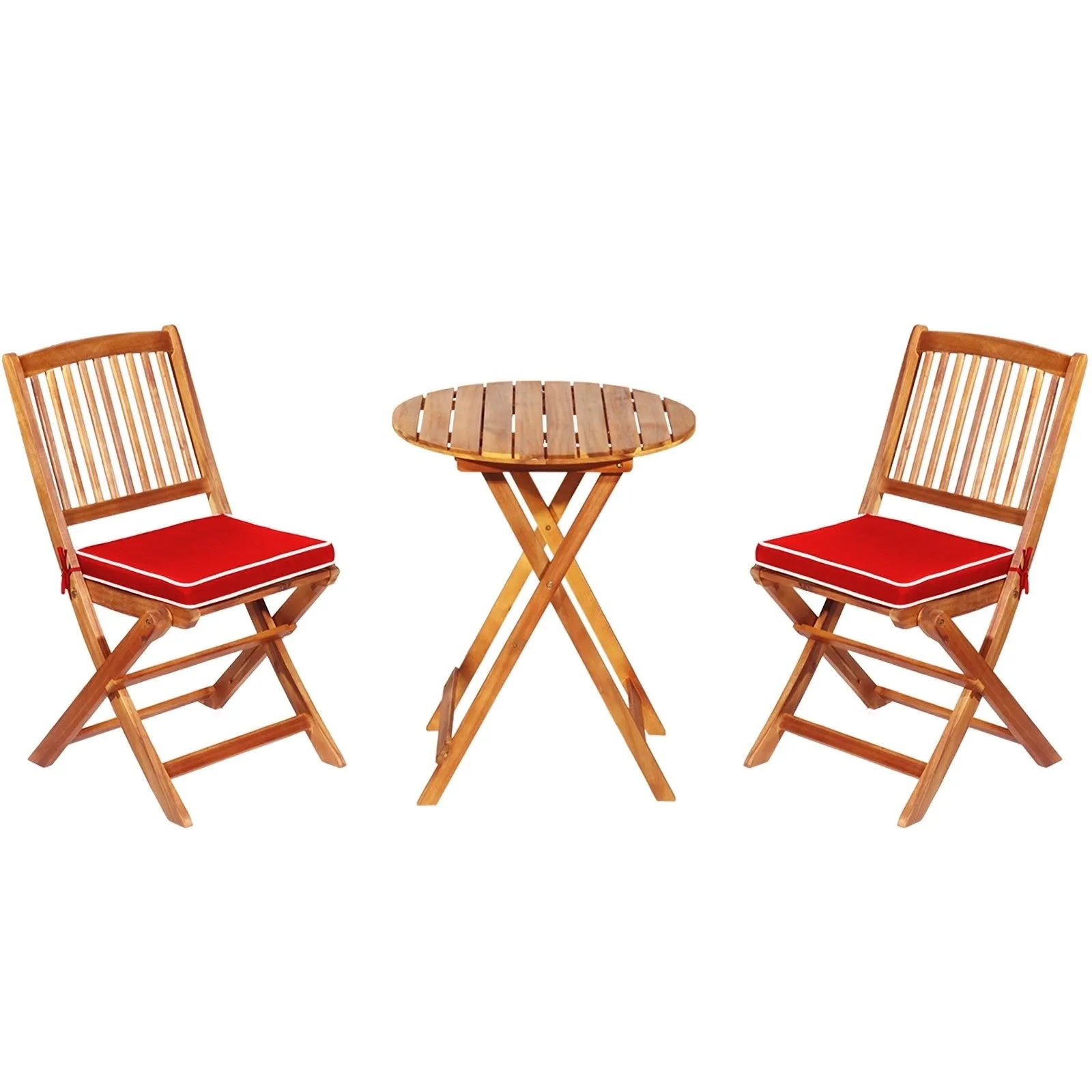 3pc Patio Foldable Wooden Bistro Set - Red