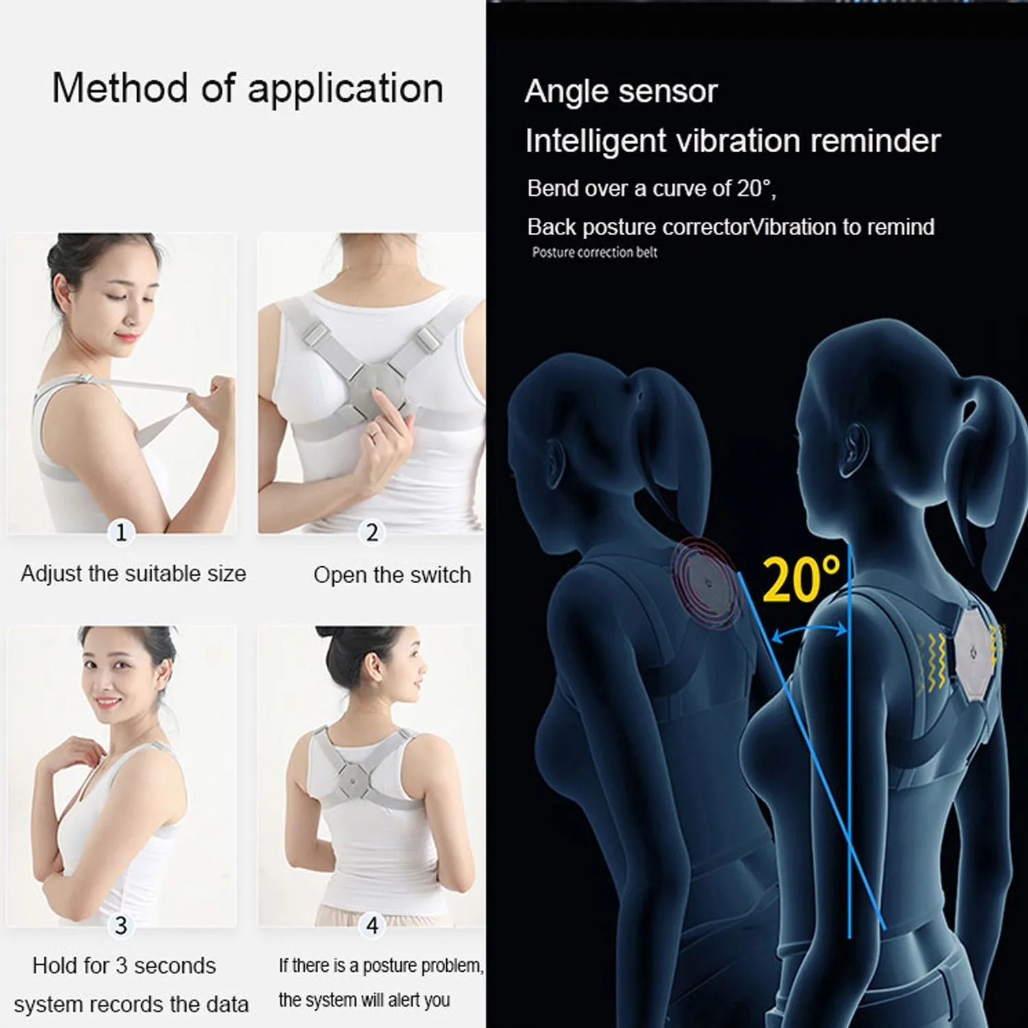 6875 Smart Back Posture Corrector, Shoulder and Back Posture Band Posture Reminder with Smart Vibration Sensor Reminder for Kids Men and Women