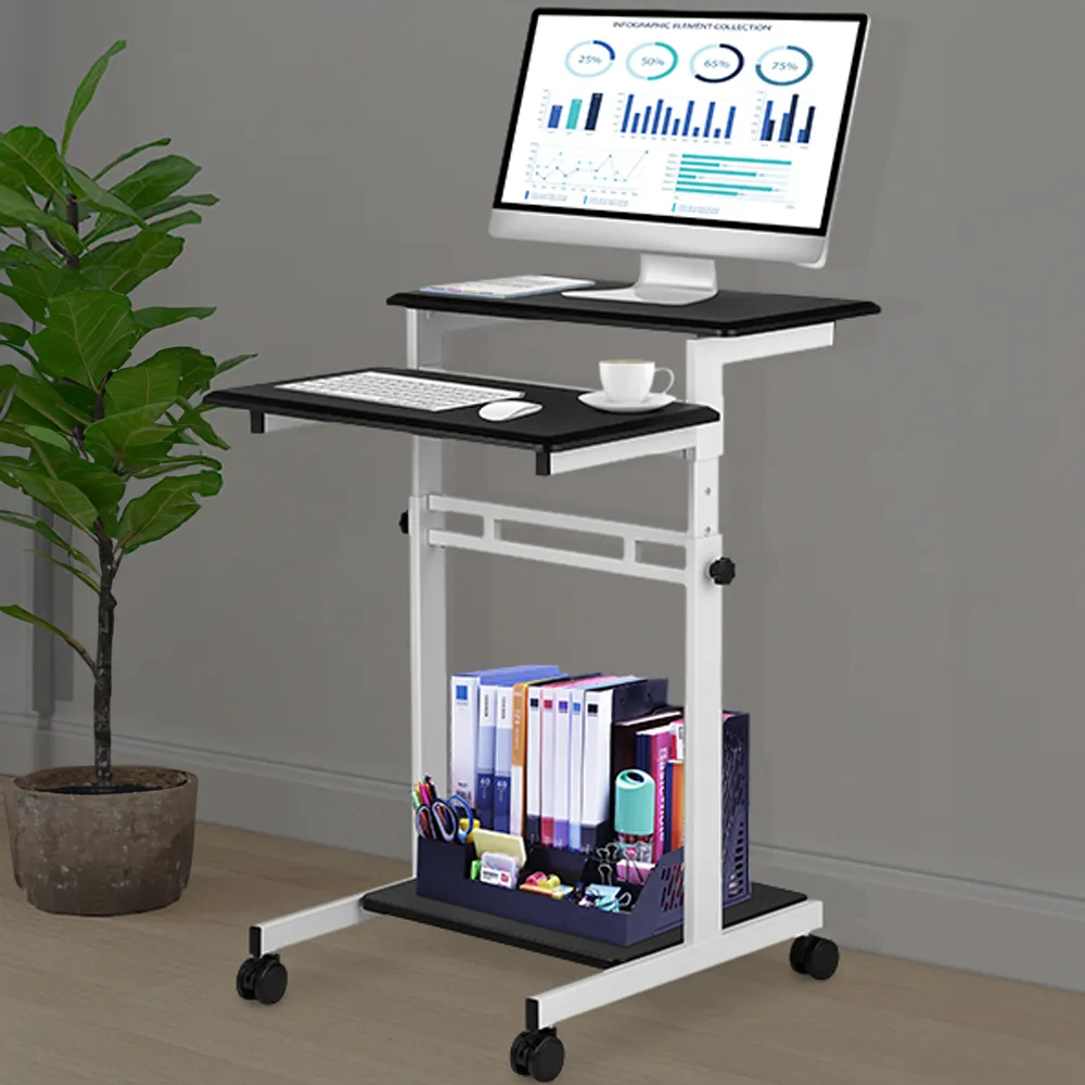 Adjustable 3 Tier Laptop Standing Desk With Lockable Wheels