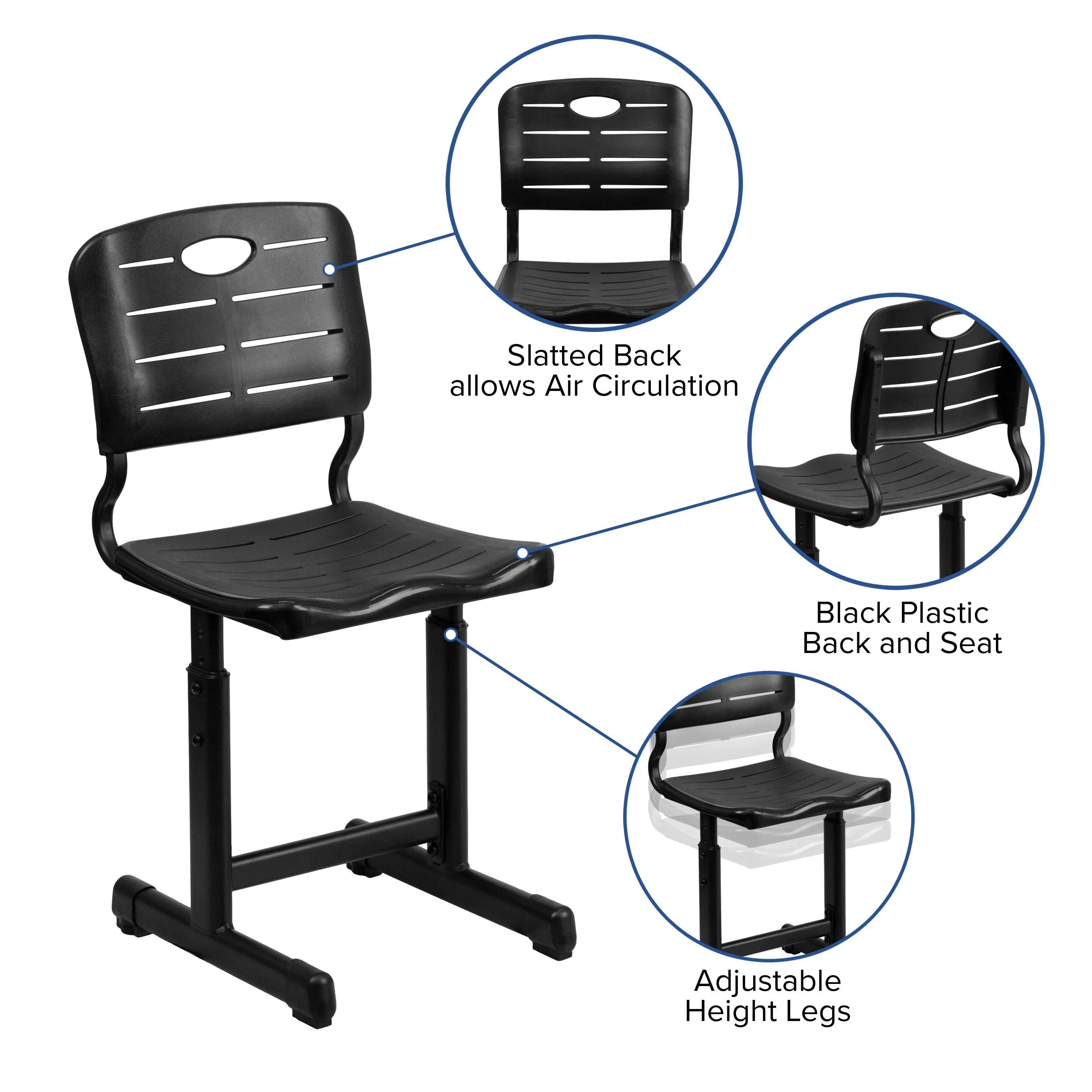 Adjustable Height Student Chair with Pedestal Frame