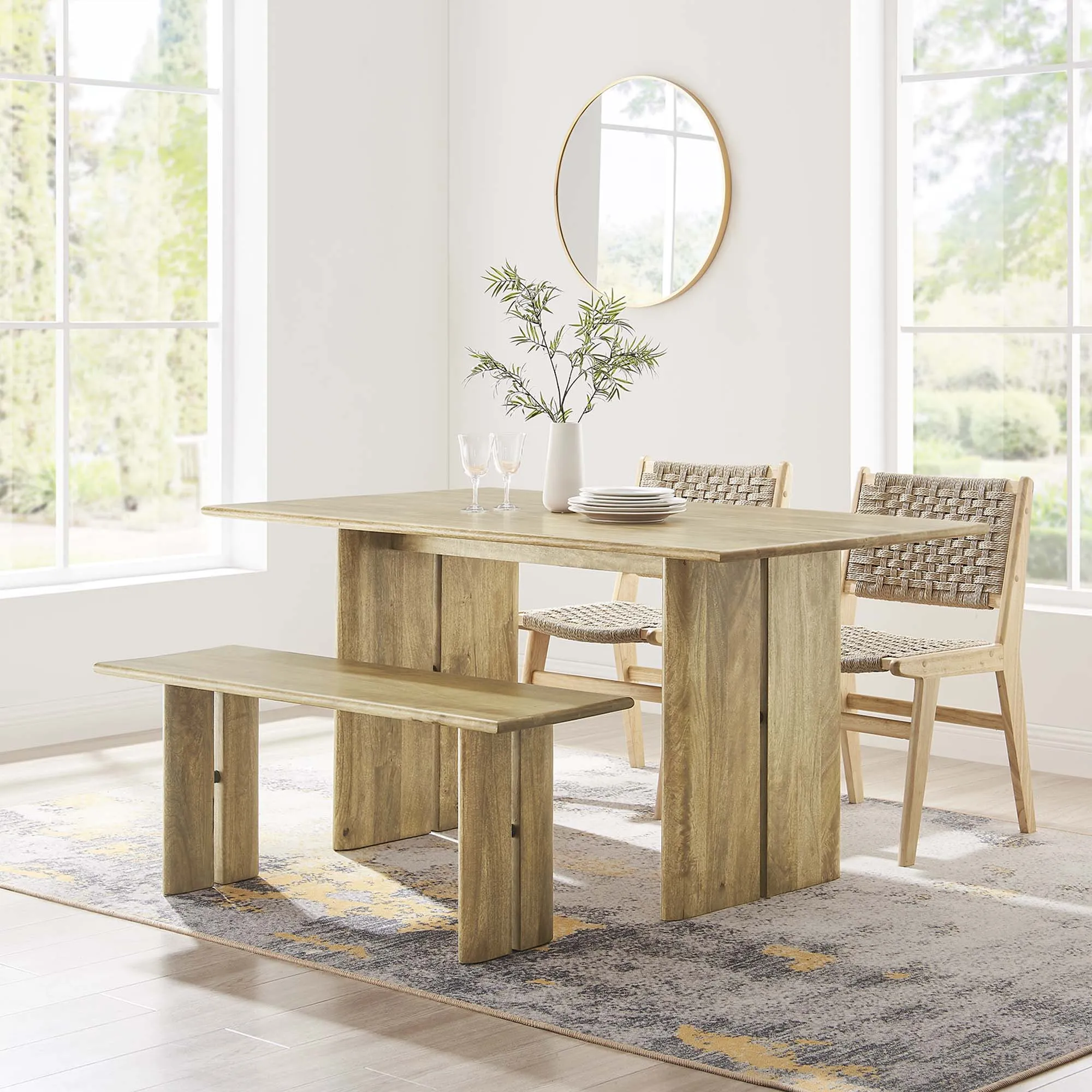 Amistad 60" Wood Dining Table and Bench Set by Modway