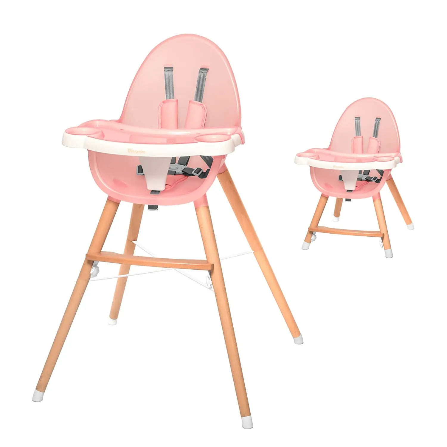 Baby Wooden Dining High Chair Removable Tray Adjustable Legs