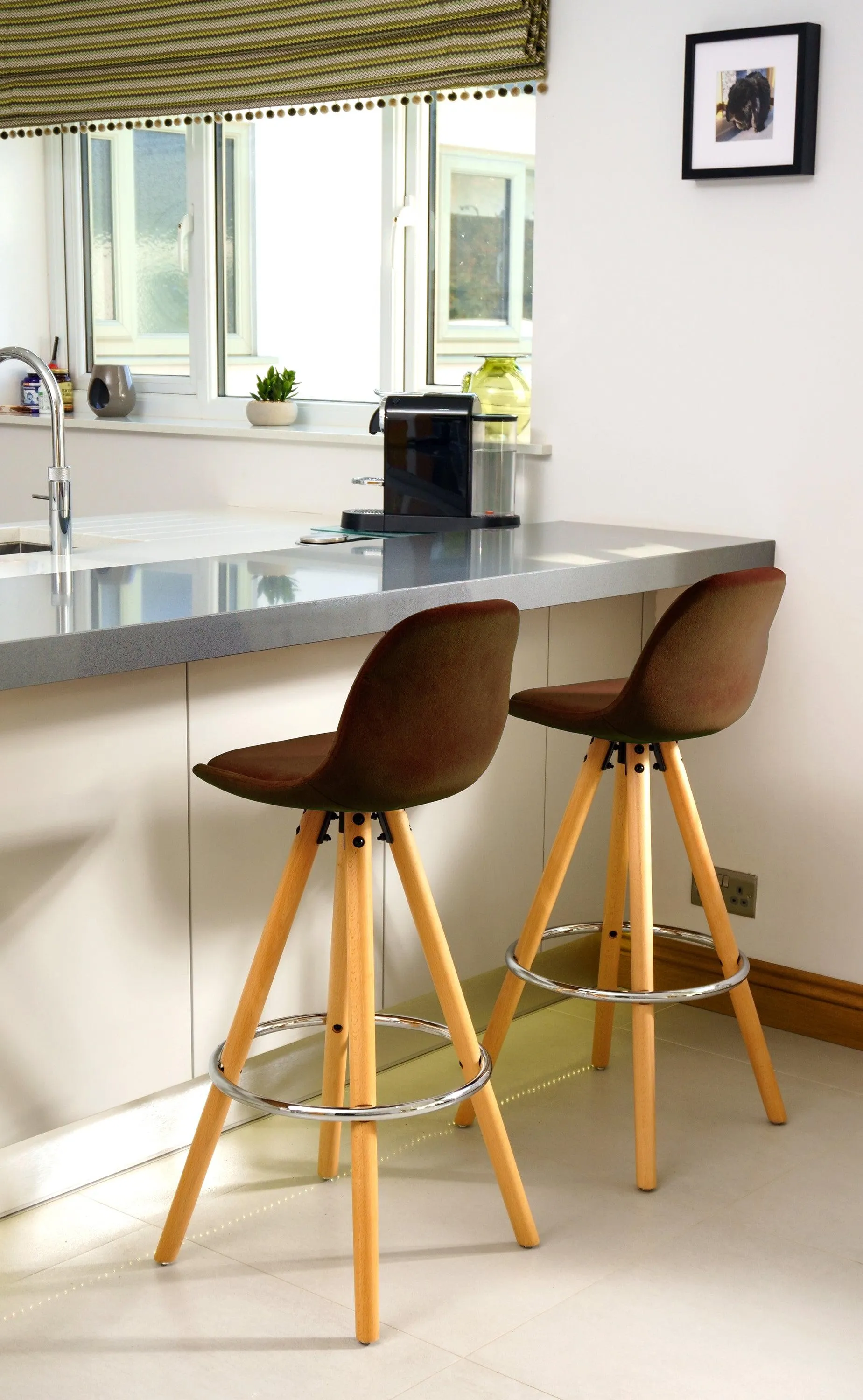 Barcelona Bar Stools Matte Velvet - Chocolate Brown