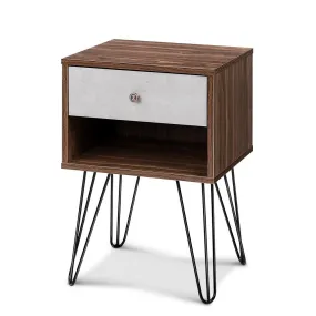 Bedside Table with Drawer - Grey & Walnut