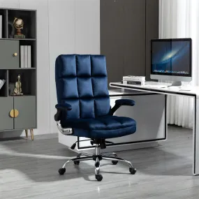 Blue Velvet Ergonomic Swivel Office Chair, Adjustable Tilt, Flip-up Arms