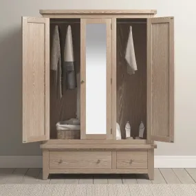 Burford Triple Wardrobe with 2 Drawers in Natural Oak