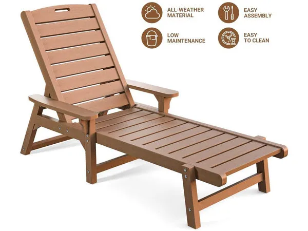 Chaise Lounge with 5-Level Adjustable Backrest & Premium Weather-Proof Poly Lumber Construction