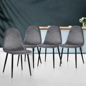 Dark Grey Velvet Dining Chairs Set of 4, Iron Legs - Artiss