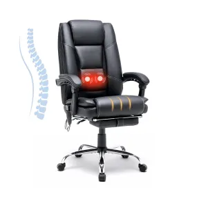 Ergonomic Adjustable Height Massage and Heated Executive Office Chair Black