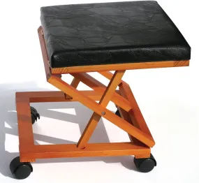 Folding Foot Stool Ottoman, Wheels Adjustable Height Wooden Foot Rest, Leather