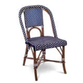 French Bistro Rattan Chair Navy Blue/White