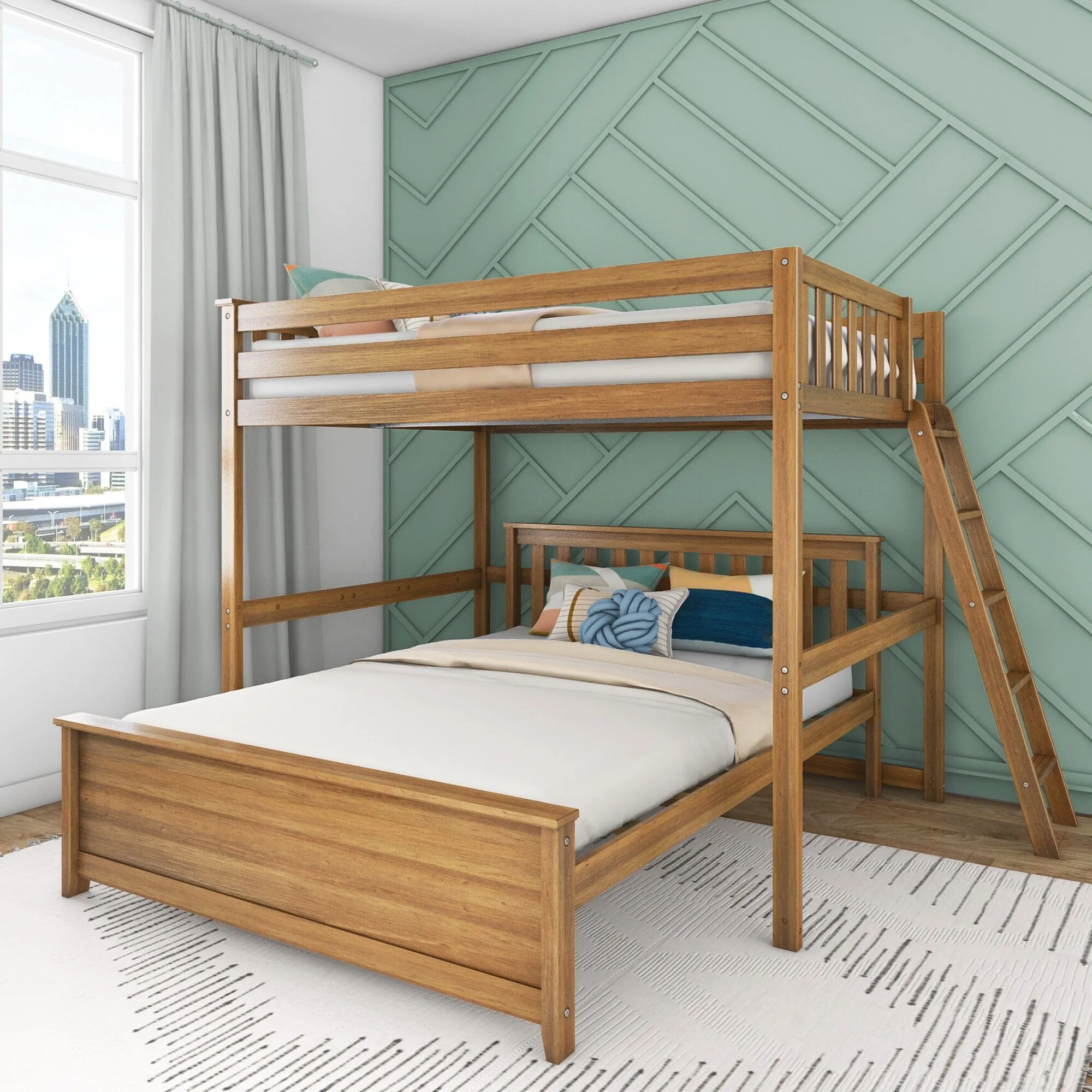 Full Over Queen L-Shaped Bunk Bed