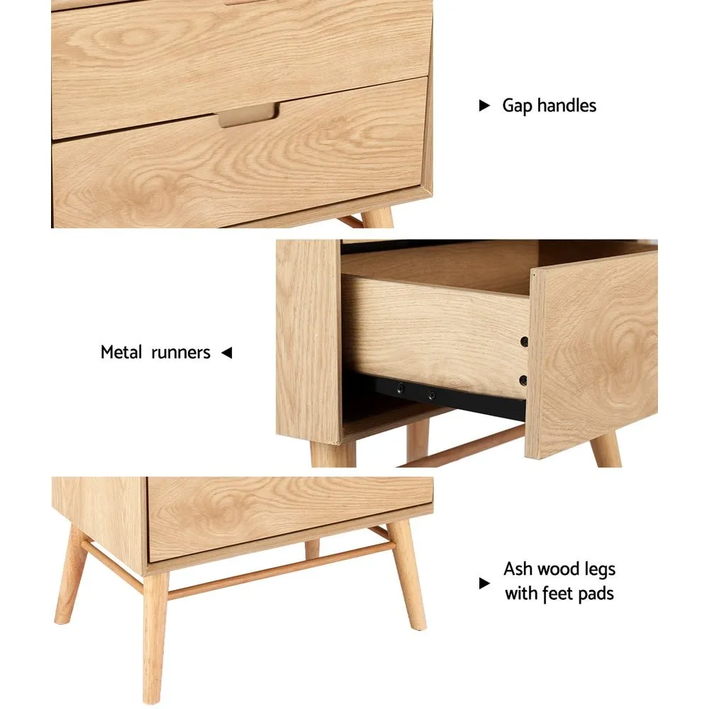 Gino Bedside Table with 2 Drawers - Oak