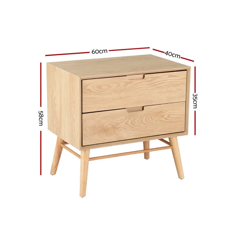 Gino Bedside Table with 2 Drawers - Oak