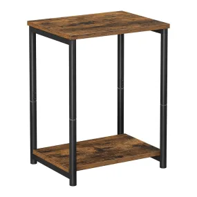 Industrial Vintage Brown Side Table with Storage Shelf