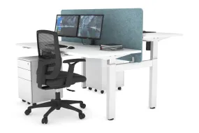 Just Right Height Adjustable 2 Person H-Bench Workstation - White Frame [1200L x 700W]