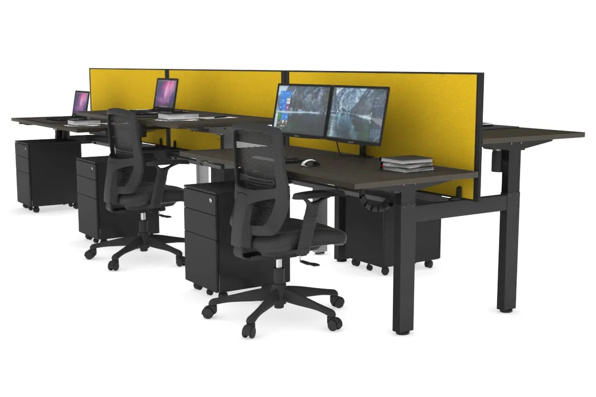 Just Right Height Adjustable 6 Person H-Bench Workstation - Black Frame [1200L x 700W]