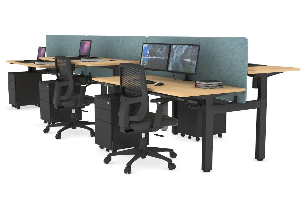 Just Right Height Adjustable 6 Person H-Bench Workstation - Black Frame [1200L x 700W]