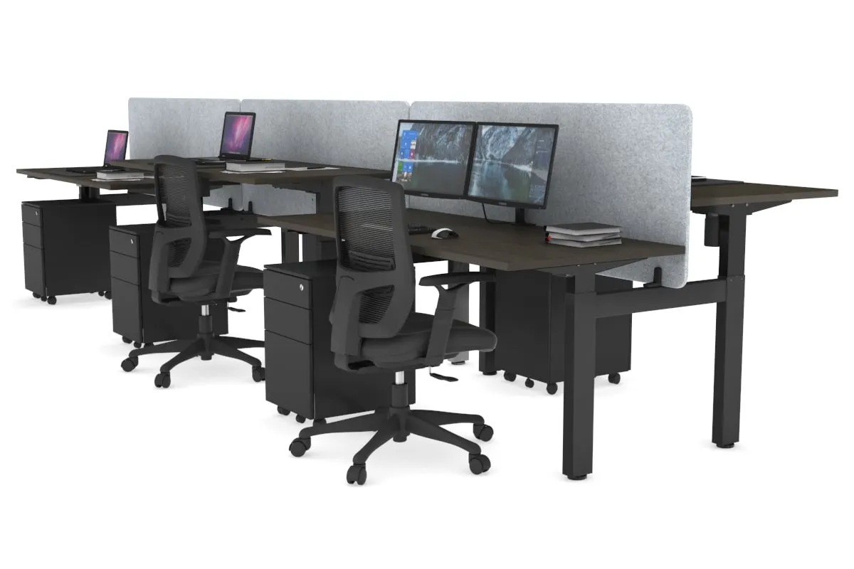 Just Right Height Adjustable 6 Person H-Bench Workstation - Black Frame [1200L x 700W]