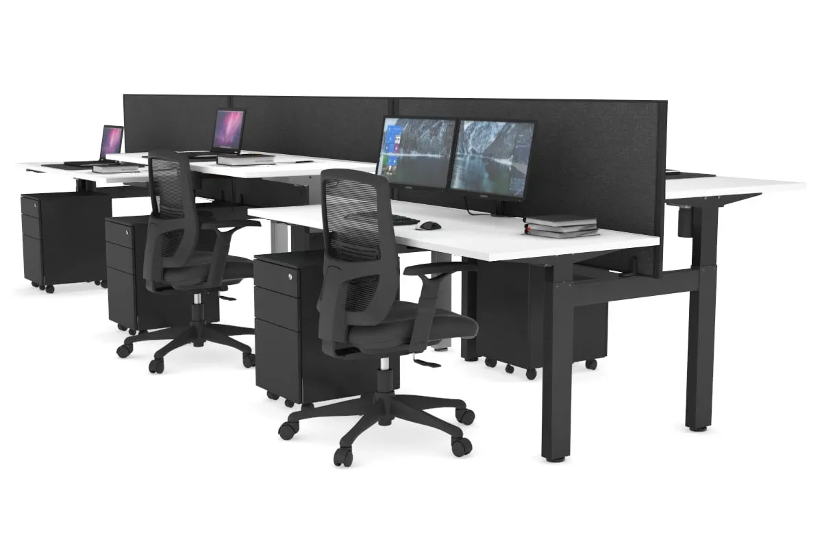 Just Right Height Adjustable 6 Person H-Bench Workstation - Black Frame [1200L x 700W]