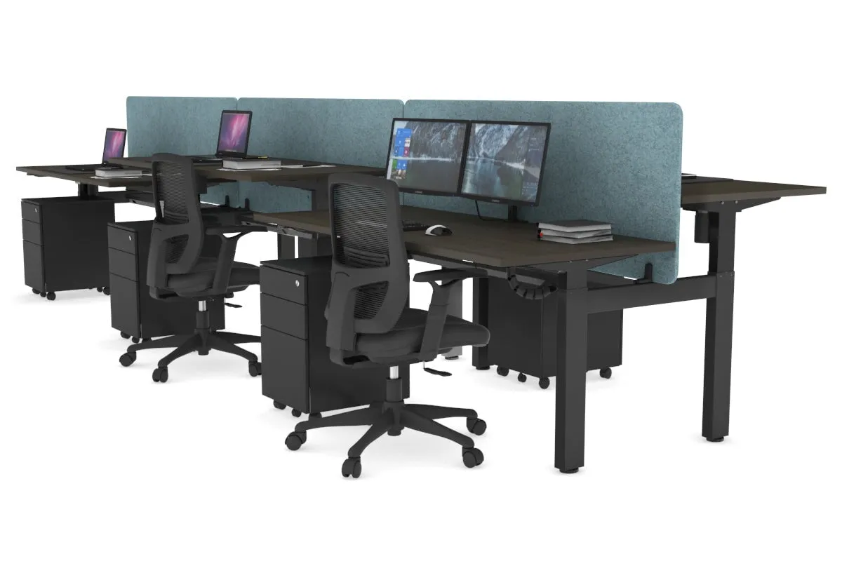 Just Right Height Adjustable 6 Person H-Bench Workstation - Black Frame [1200L x 700W]