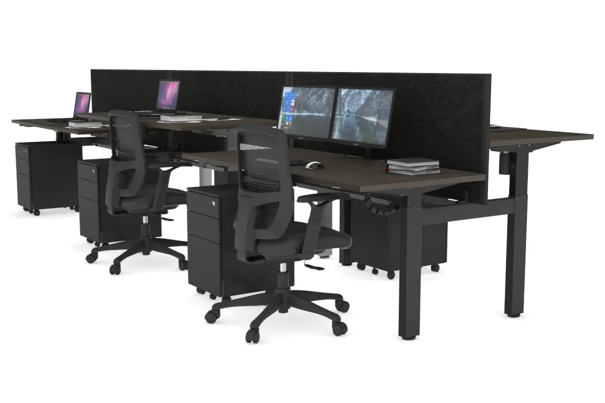 Just Right Height Adjustable 6 Person H-Bench Workstation - Black Frame [1200L x 700W]