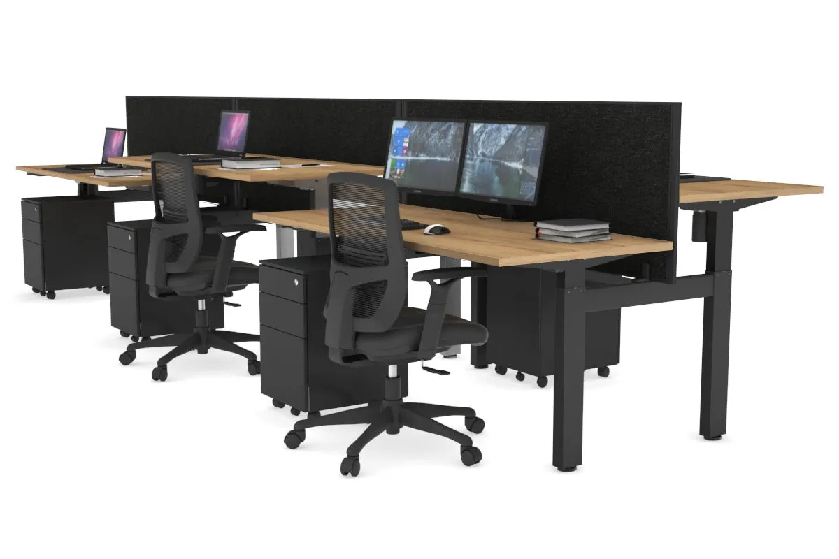 Just Right Height Adjustable 6 Person H-Bench Workstation - Black Frame [1200L x 700W]