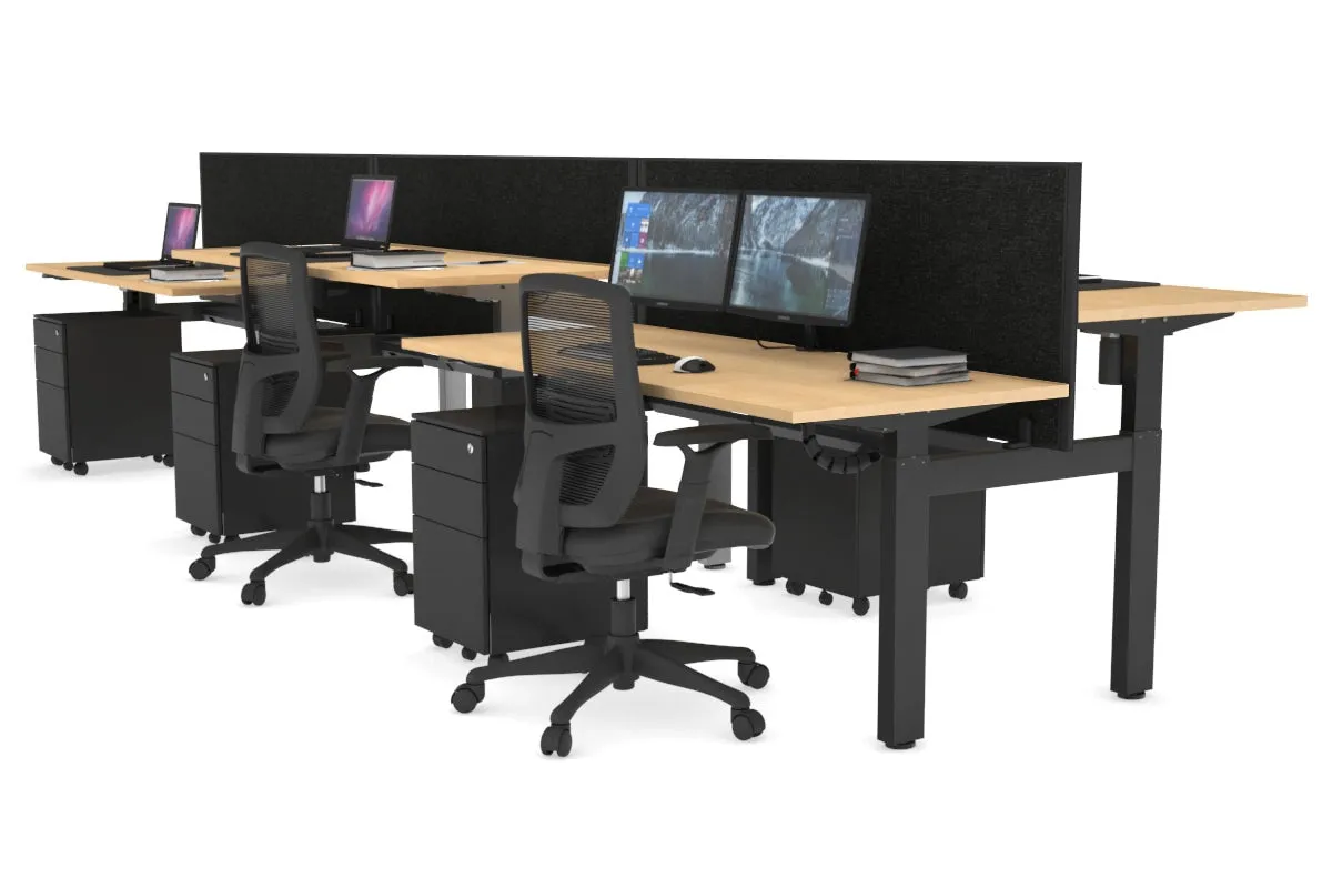 Just Right Height Adjustable 6 Person H-Bench Workstation - Black Frame [1200L x 700W]