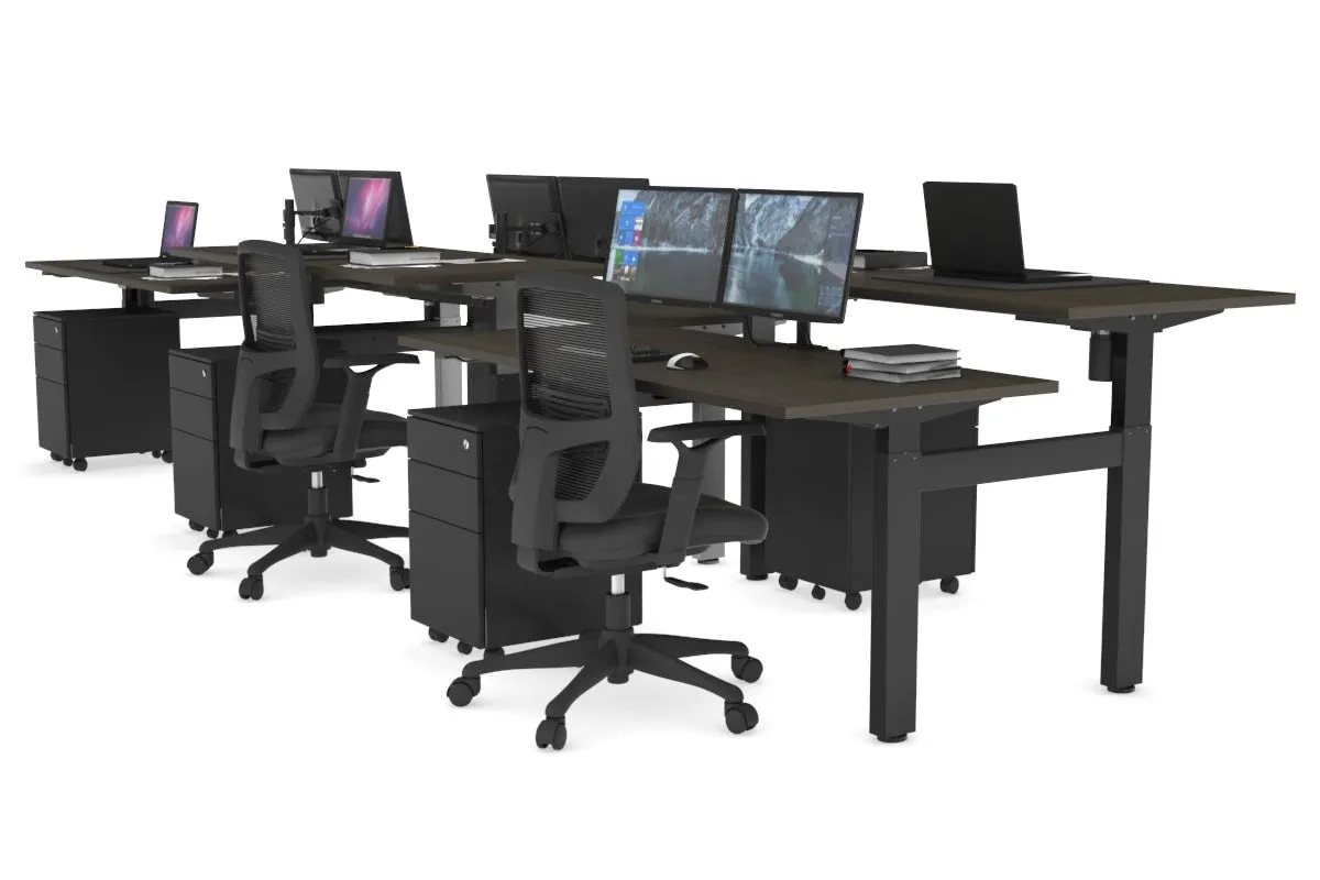 Just Right Height Adjustable 6 Person H-Bench Workstation - Black Frame [1200L x 700W]