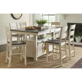 Loft 7-Pc Dining Set Hi-Lo Extendable (60-72")Adjustable Height in Vintage White