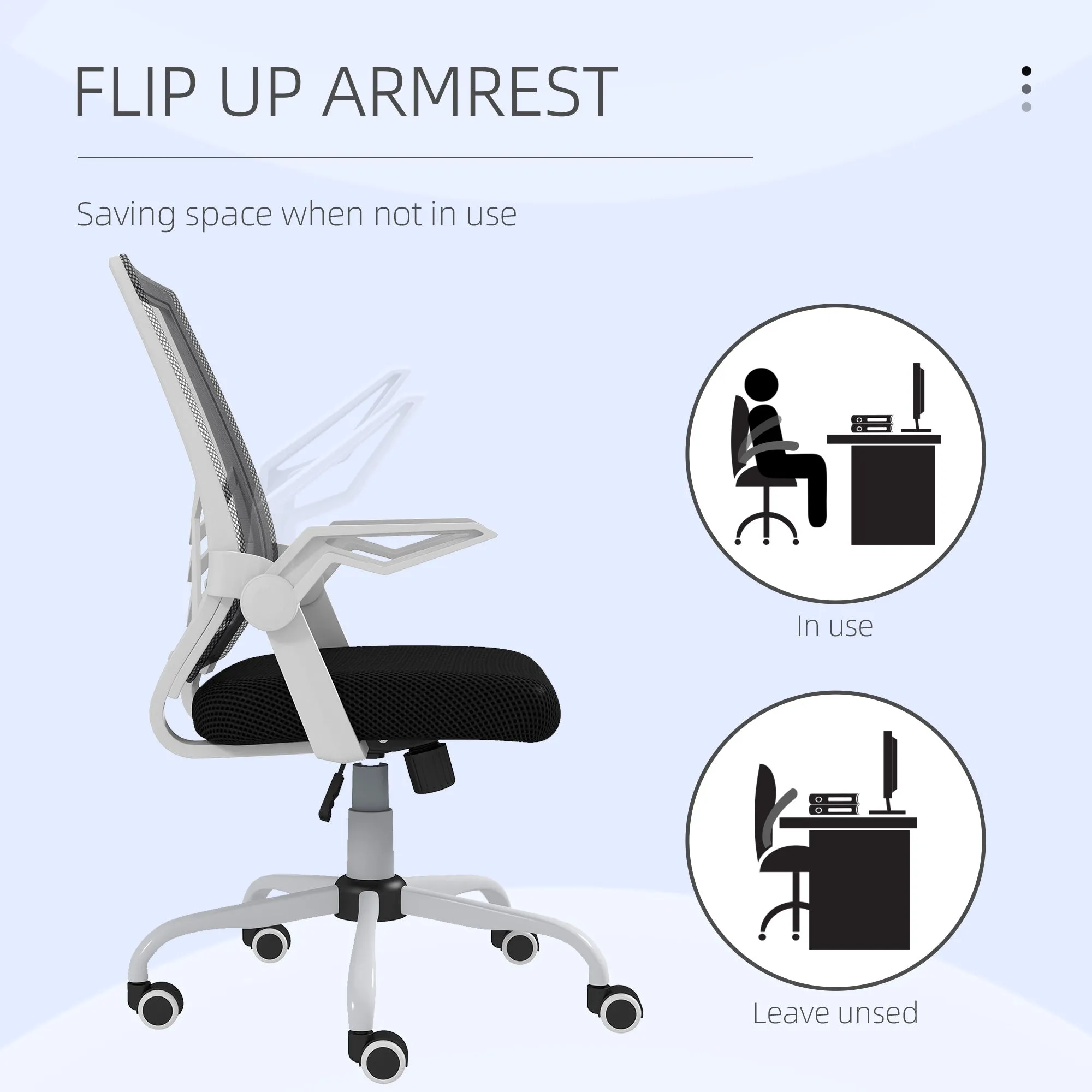 Mesh Office Chair, Computer Desk Chair with Flip-up Armrests, Lumbar Back Support and Swivel Wheels, Black