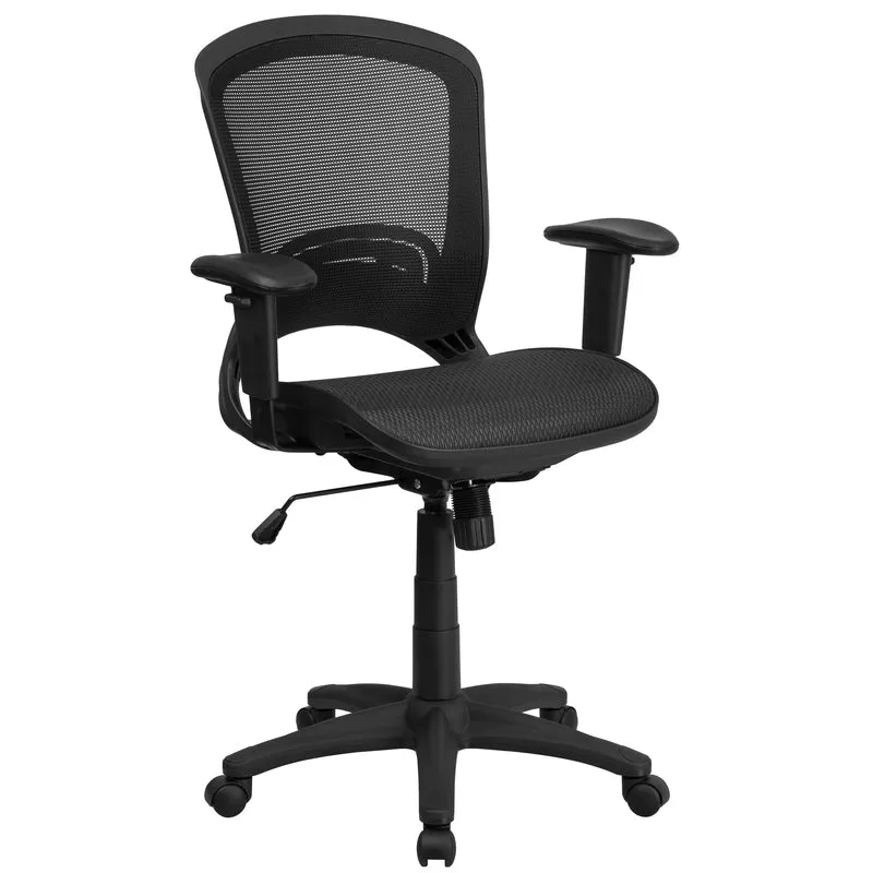 Mid-Back Transparent Black Mesh Executive Swivel Office Chair with Adjustable Arms