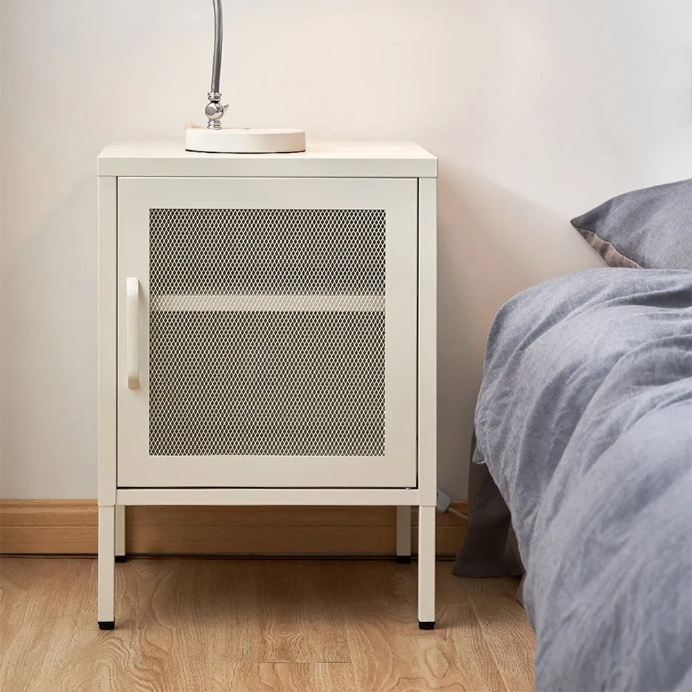 Mini Mesh Storage Cabinet Organizer Bedside Table White