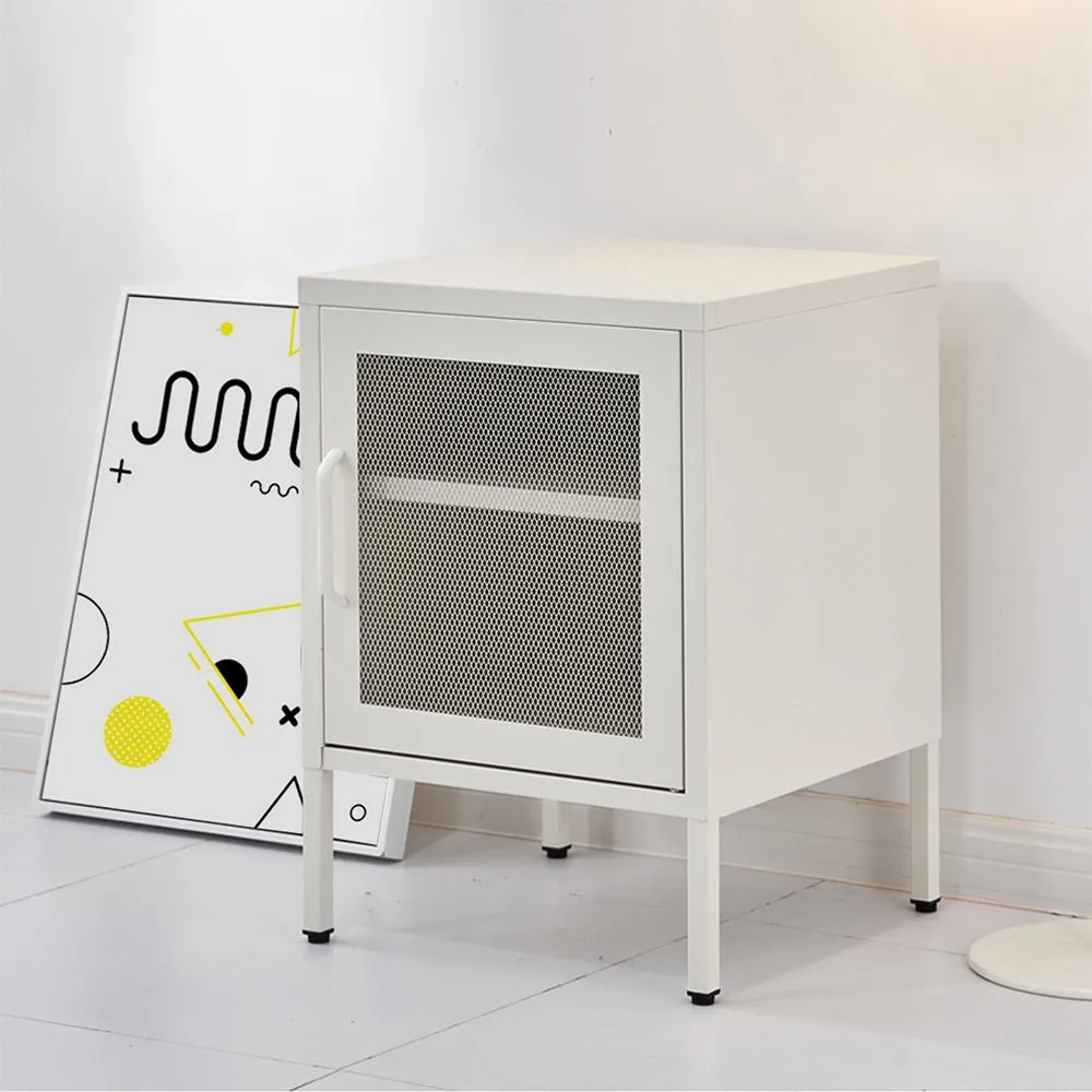 Mini Mesh Storage Cabinet Organizer Bedside Table White