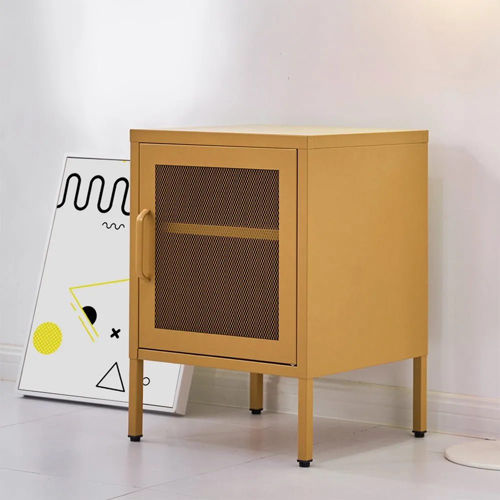 Mini Mesh Storage Cabinet Organizer Bedside Table Yellow