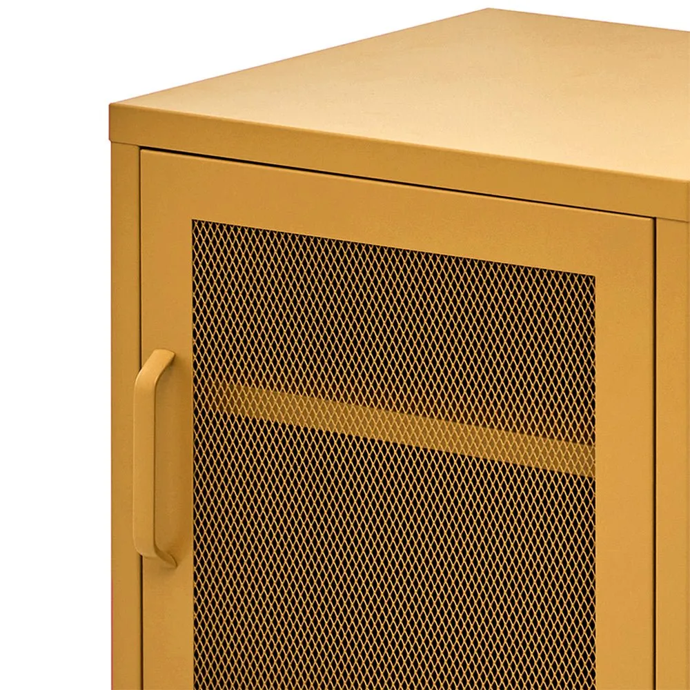 Mini Mesh Storage Cabinet Organizer Bedside Table Yellow