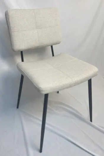 Modern Upholstered Dining Chair - Beige Fabric Seat with Black Metal Legs, Comfortable and Stylish Design