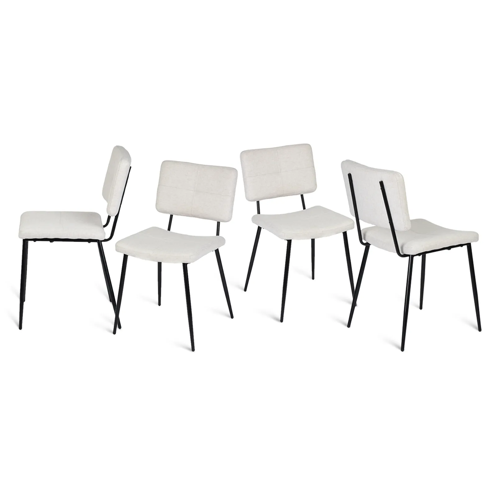 Modern Upholstered Dining Chair - Beige Fabric Seat with Black Metal Legs, Comfortable and Stylish Design