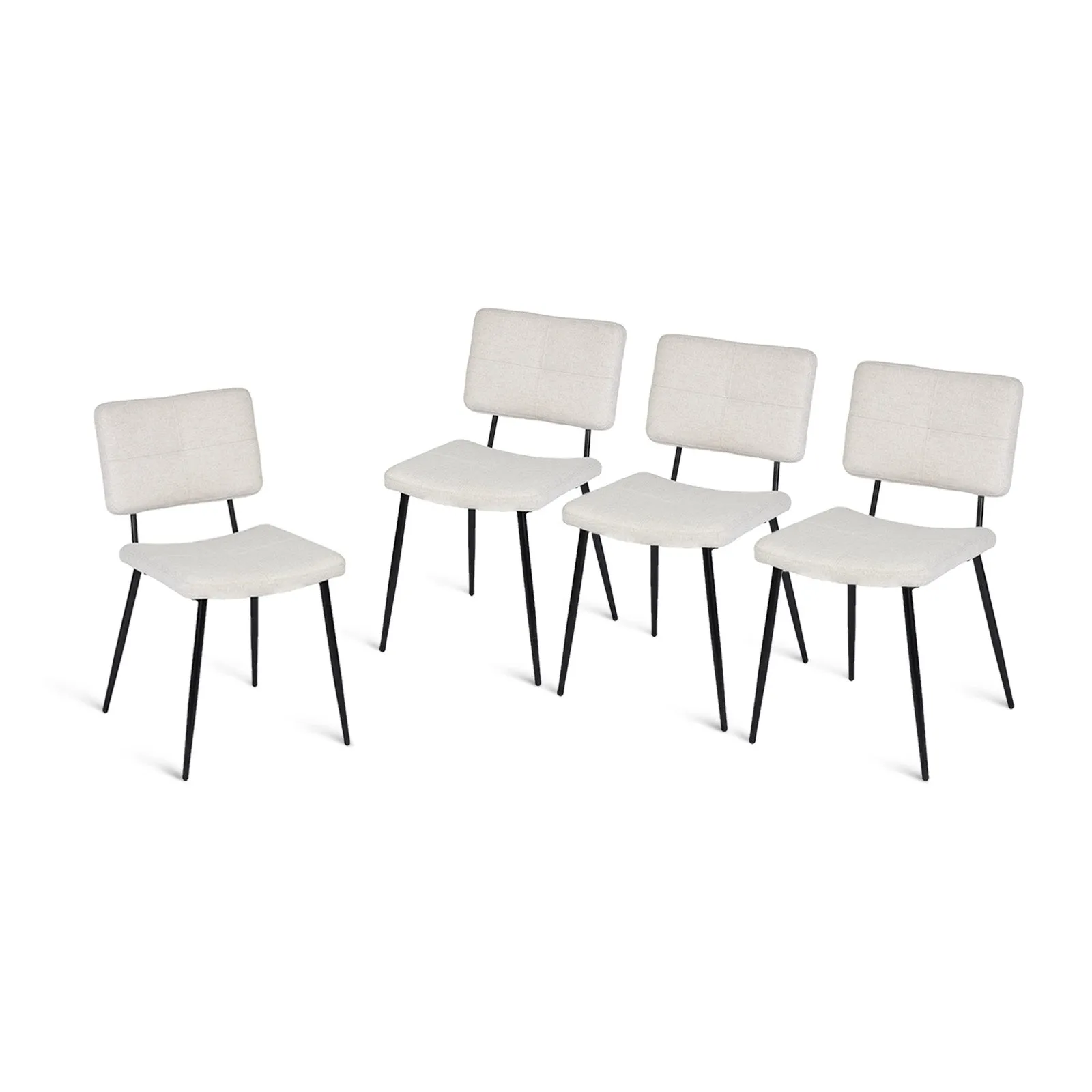 Modern Upholstered Dining Chair - Beige Fabric Seat with Black Metal Legs, Comfortable and Stylish Design