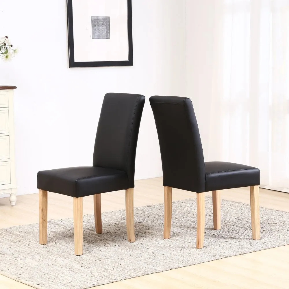 Neo Black Faux PU Leather High Back Dining Room Chairs x2